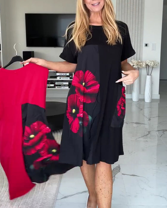 Kleid Stilvoll Blumig Kurzarm