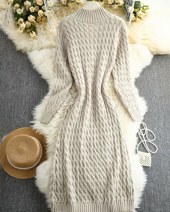 Strickjacke Stehkragen Zopf Knopf Lang