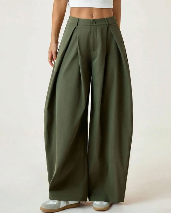 Hose Hohe Taille Plissiert Weites Bein