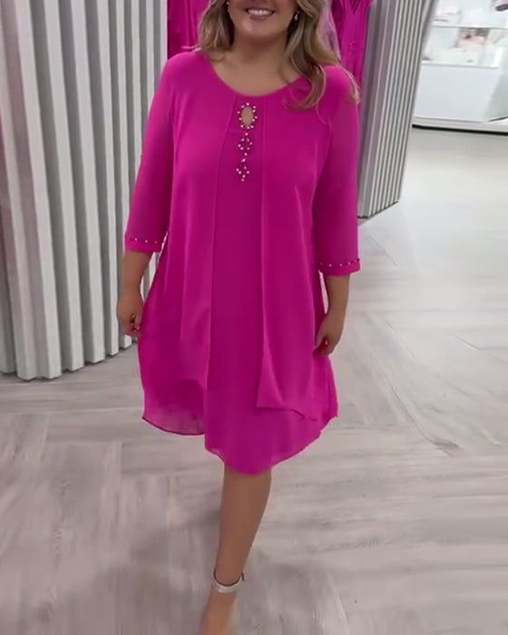 Kleid Langarm Doppellagig Unregelmäßig
