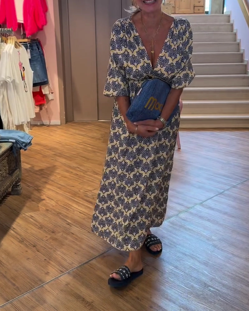 Kleid Vintage Tief V-Ausschnitt Blumig