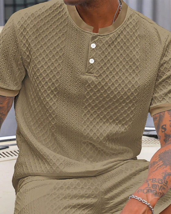 T-Shirt Herren Jacquard Stehkragen