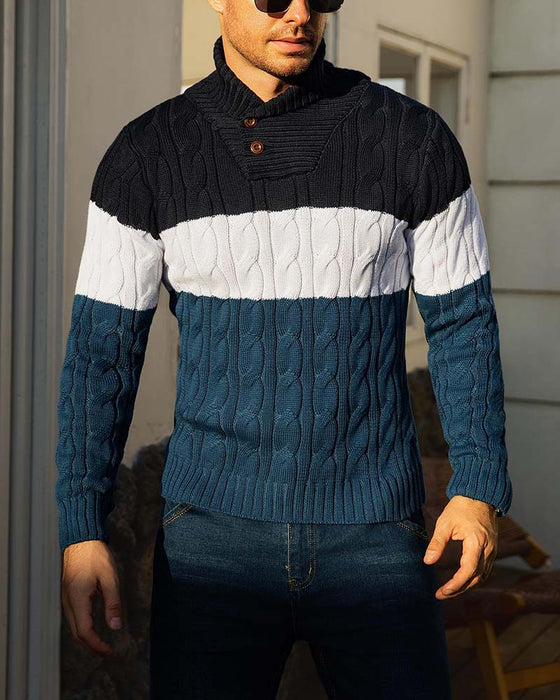 Pullover Hoher Hals Knopf Kontrast Herren