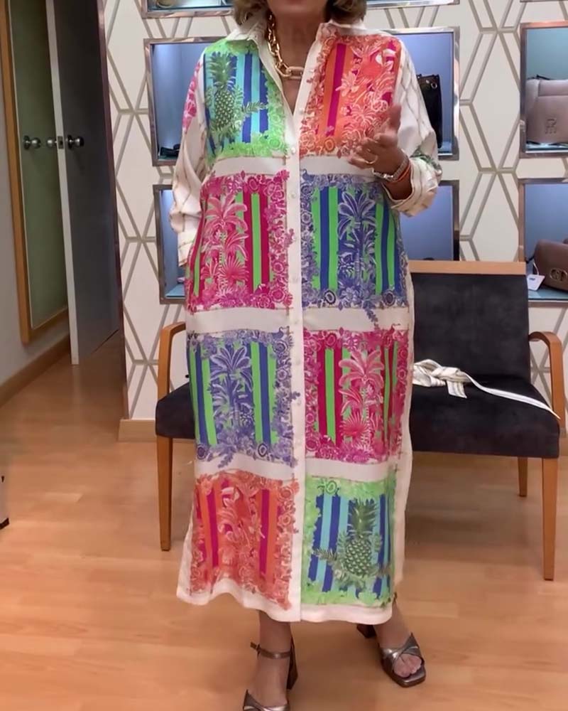Kleid Patchwork Gedruckt Lang Hemd