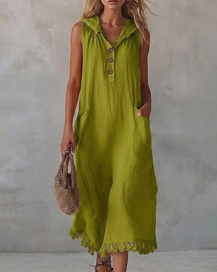 Kleid Kapuzen Ärmellos Spitze Patchwork