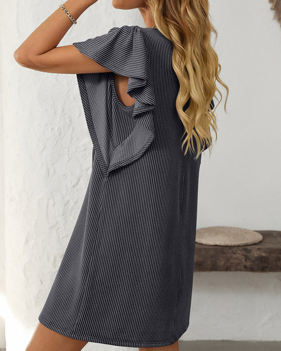 Kleid Gedreht Gestreift Rüschenärmel