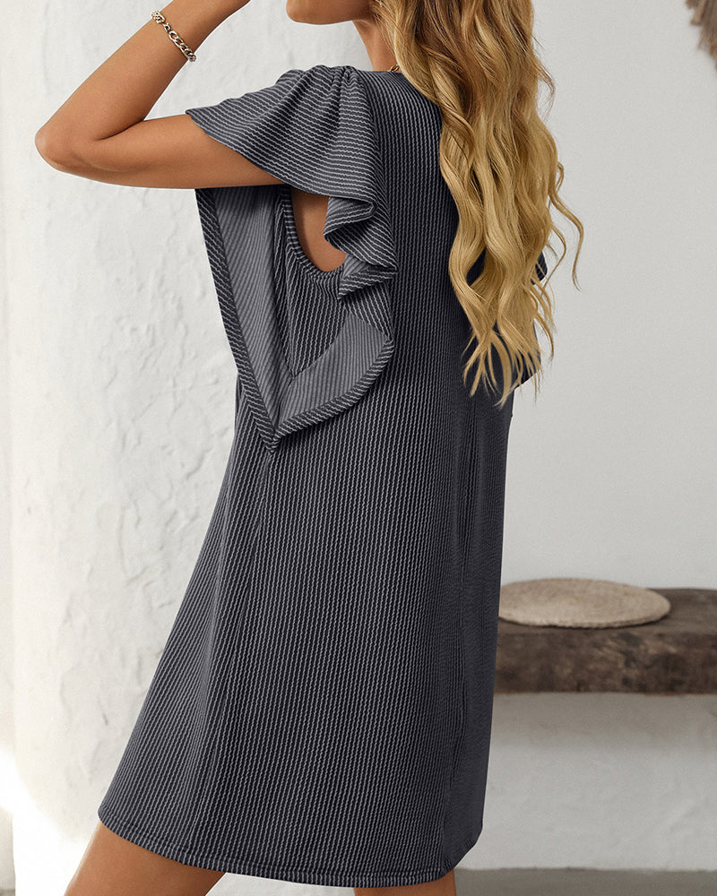 Kleid Gedreht Gestreift Rüschenärmel