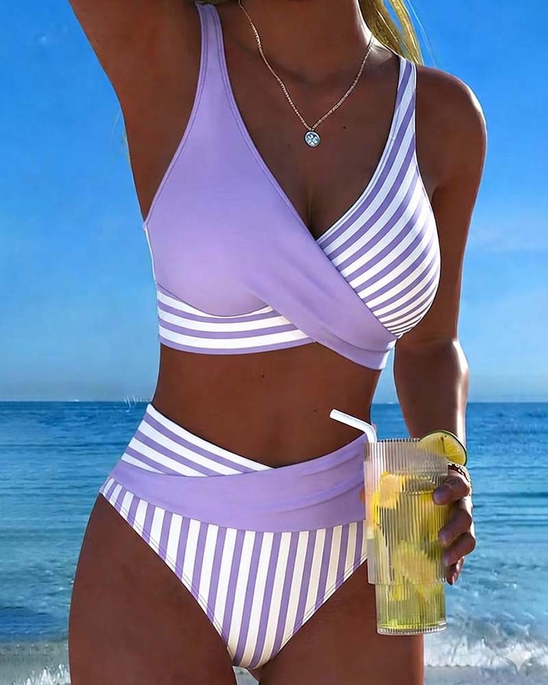 Bikini Gekreuzte Streifen Bedruckt