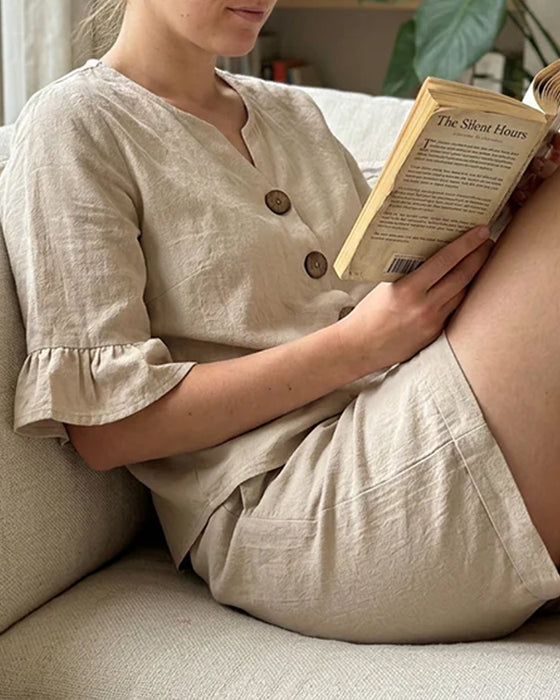 Set Rüsche Knopf Kurzer Ärmel Shorts