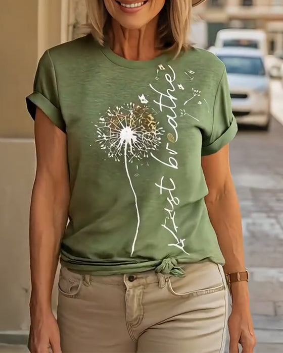 T - Shirt Mit Dandelion Druck Kurzarm