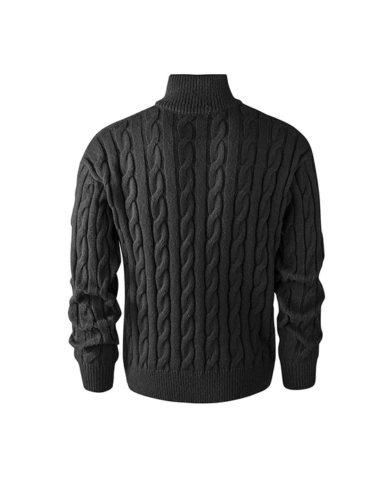 Herrenpullover Unifarben Zopfmuster Reißverschluss