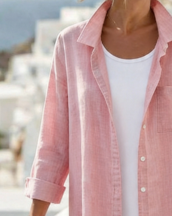 Kleid Revers Knopf Lang Hemd