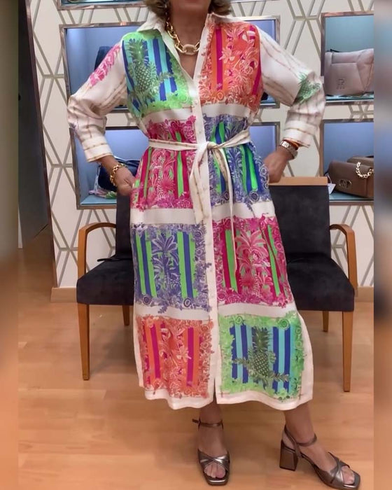 Kleid Patchwork Gedruckt Lang Hemd