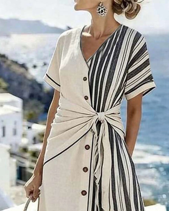 Kleid Kurze Ärmel Schlitz A-Linie