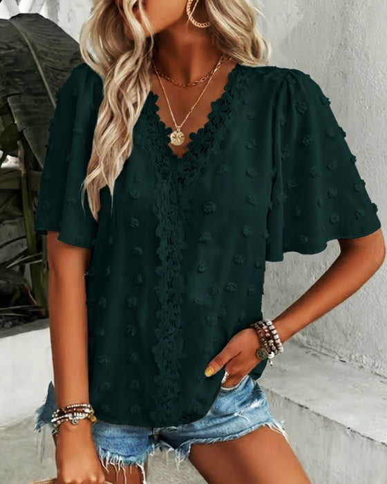 Bluse Zusammengefügt Jacquard Rüschenärmel