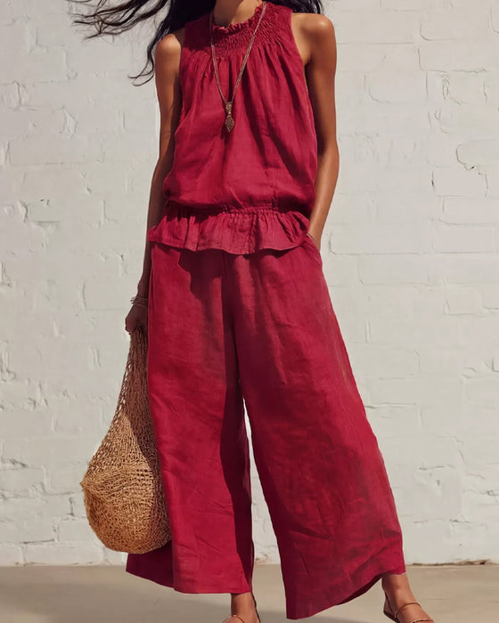 Set Ärmellos Rüsche Weite Hose