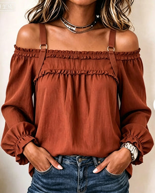 Blusen Off-Shoulder Spaghettiträger Puff Ärmel