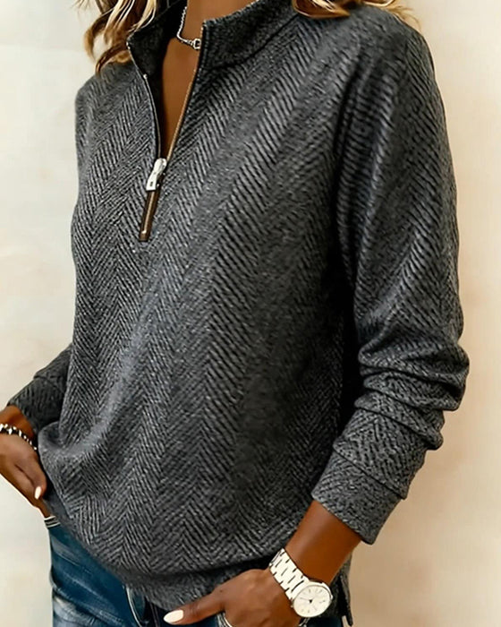 Sweatshirt Stehkragen Reißverschluss Leger