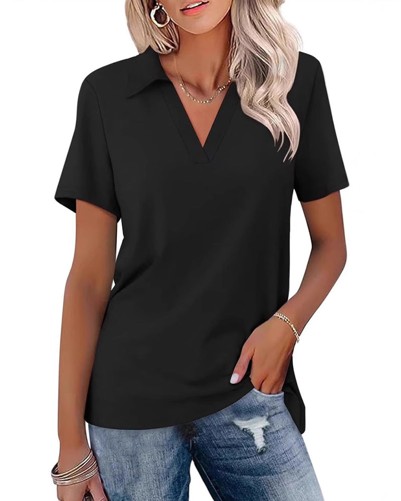 T-Shirt Kurzer Ärmel V-Ausschnitt Polo