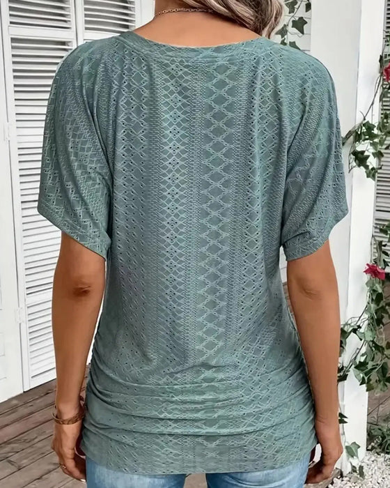 T-Shirt V-Ausschnitt Ausgeschnitten Layer Patchwork