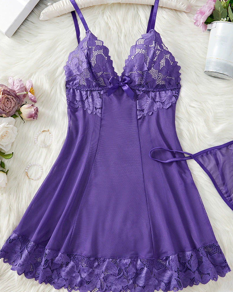 Lingerie Unifarbe V-Ausschnitt Spitze