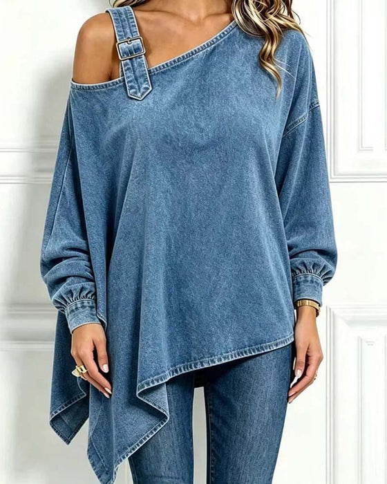 Bluse Off-Shoulder Unregelmäßig Lässig