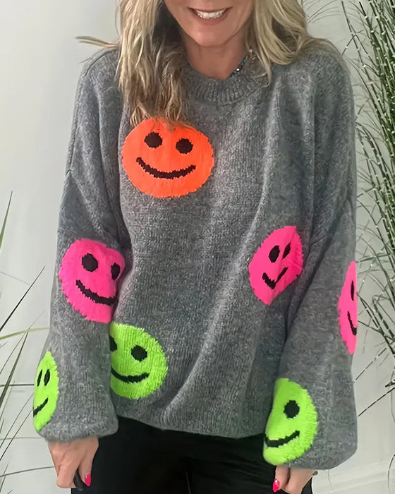 Sweater mit Smiley und Rundhalsausschnitt