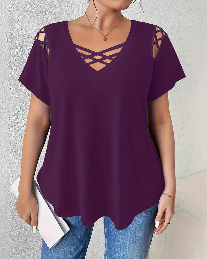 T-Shirt Einfarbig Kurzarm Überkreuzträger