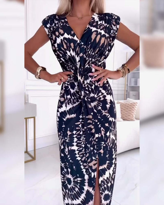 Elegantes ärmelloses Kleid mit V-Ausschnitt und Schlitz