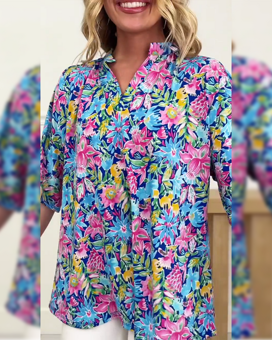 Top Tropisch floral Kurzarm