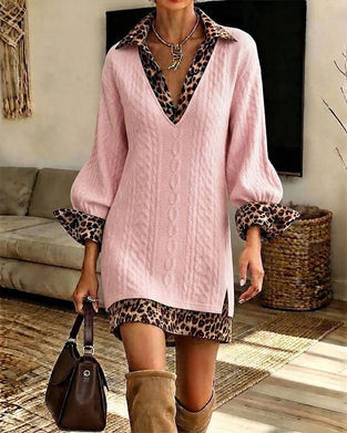 Kleid Revers Leopard Mode Schlitz