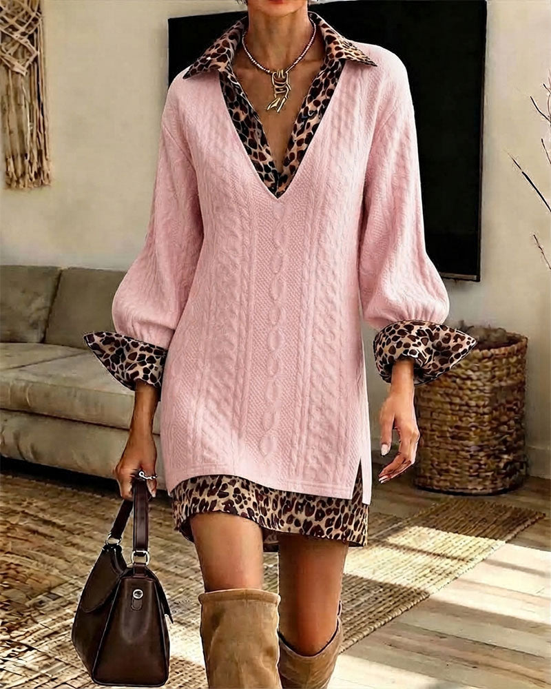 Kleid Revers Leopard Mode Schlitz