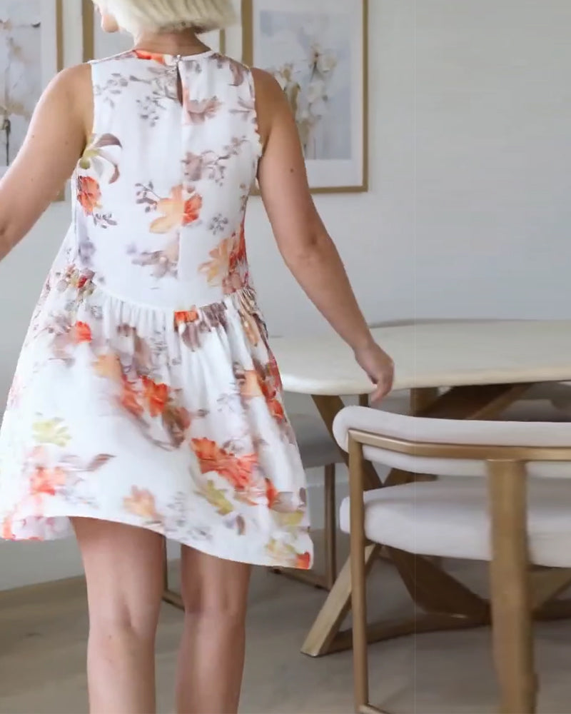 Kleid ärmellos plissiert Blumendruck