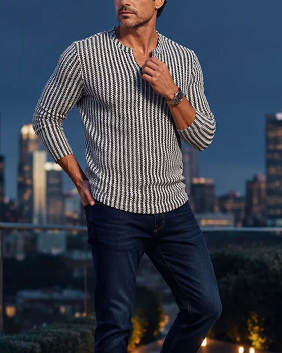 Top Gestreift Dreiviertelarm Herren