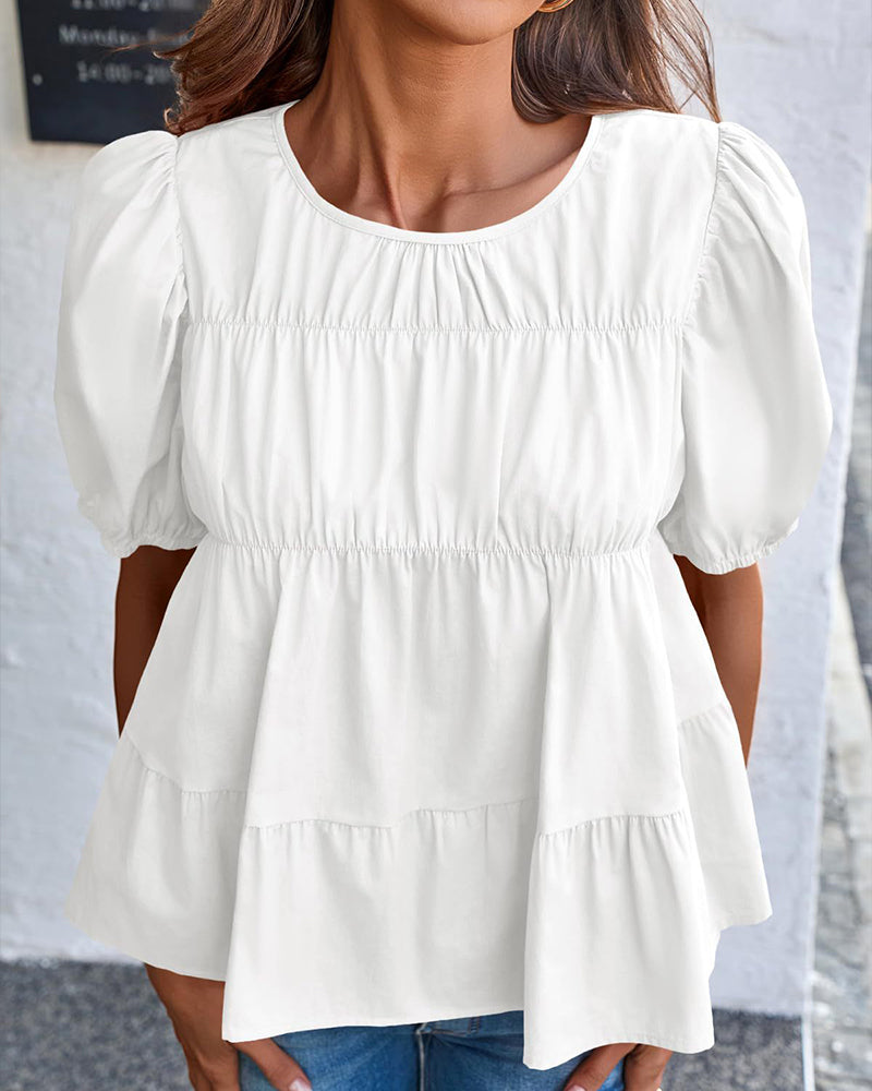 Bluse Puffärmel Loose Fit Rüschen