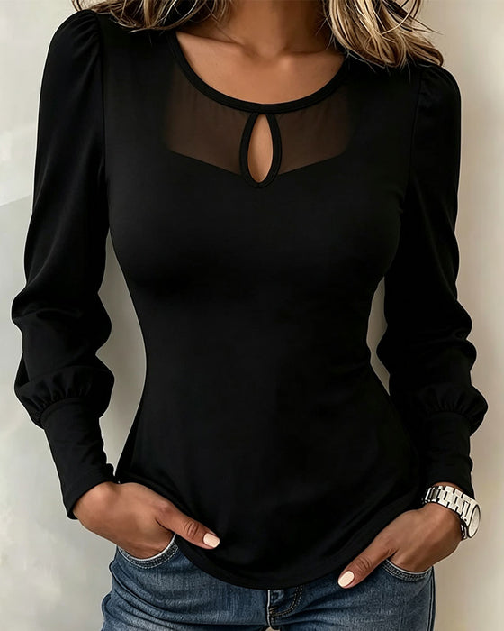 Top Mesh Hohlraum Puff Langarm