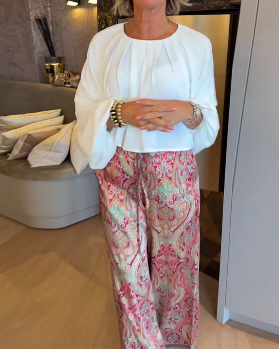 Bluse Französisch Puffärmel Gekürzt