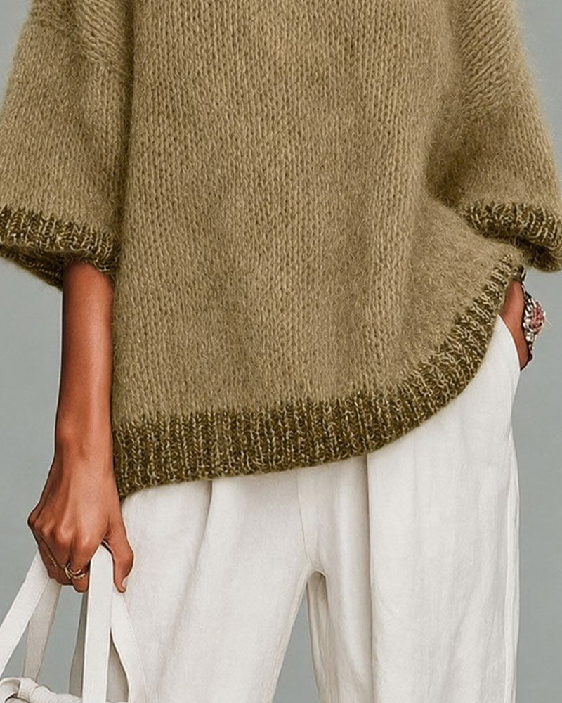 Pullover Halb-Zip Kontrastierend Dreiviertelarm