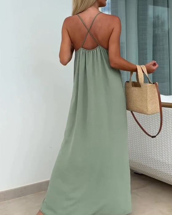 Kleid Rundhals Unifarbe Träger