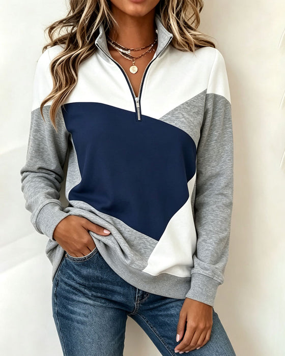Sweatshirt Geometrisch Farbblock Reißverschluss