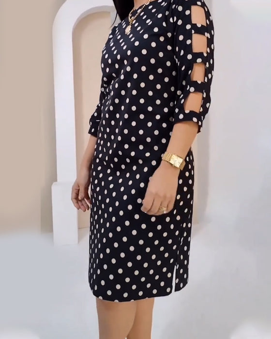 Kleid Rundhals Polka Punkte