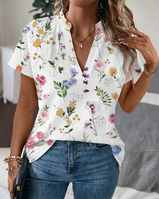 Bluse Blumenmuster Kurzärmlig