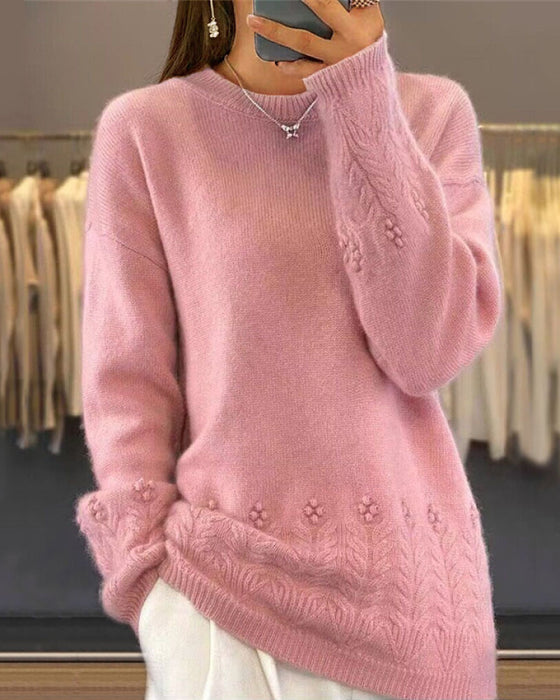 Frauen Einfarbig Passender Pullover Im Retro Stil