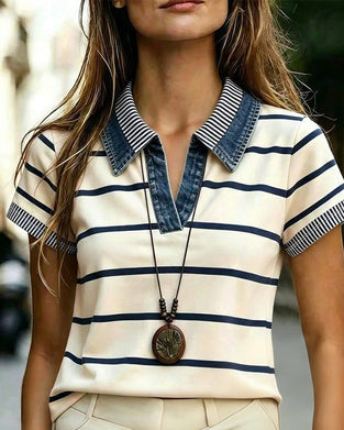 Bluse Gestreift Lässig Revers