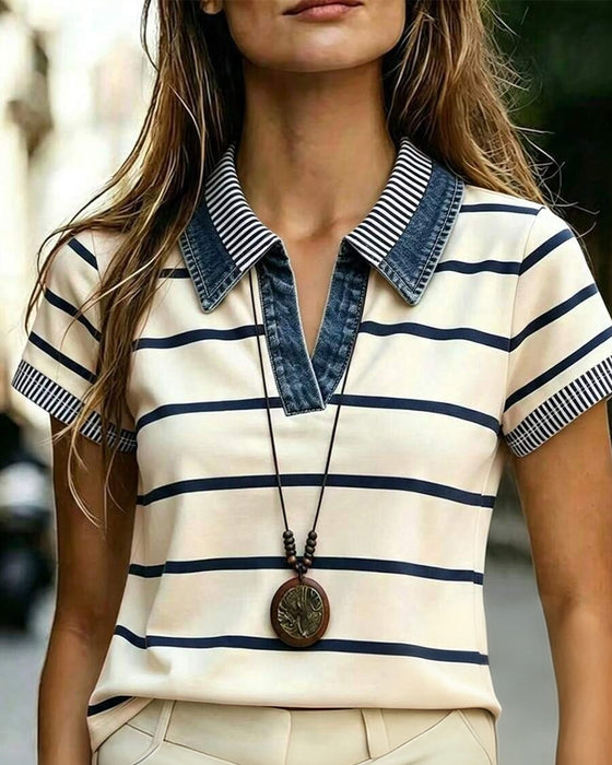 Bluse Gestreift Lässig Revers