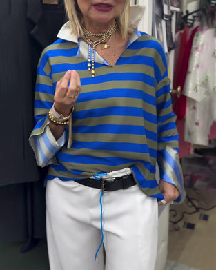 Bluse Stilvoll Revers Gestreift