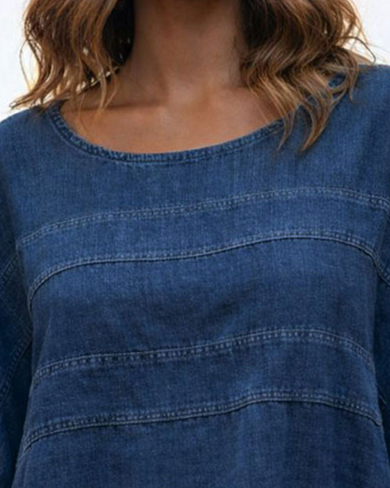 Oberteil Locker Fledermausärmel Denim