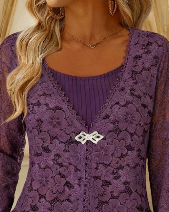 Langärmliges faux Zwei-Teile-Top