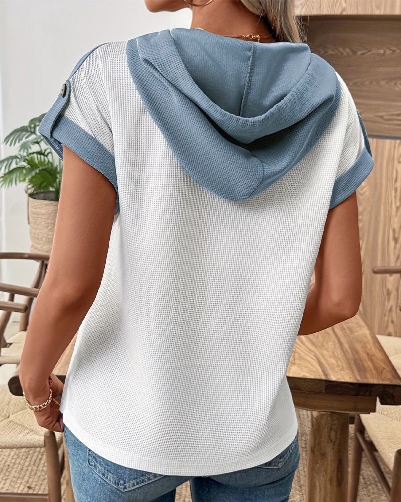 Top Kapuze Waffel Farbblock