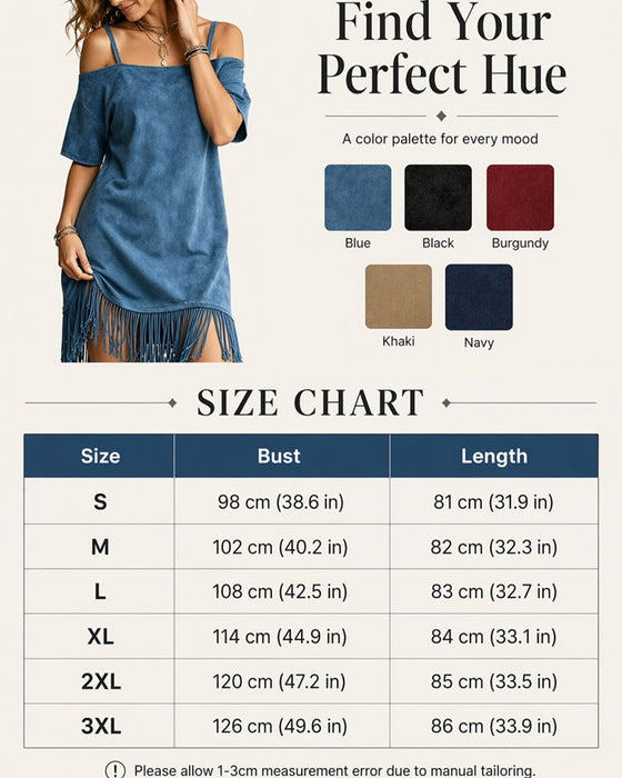 Kleid Spaghettiträger Franse Uni Off-Shoulder